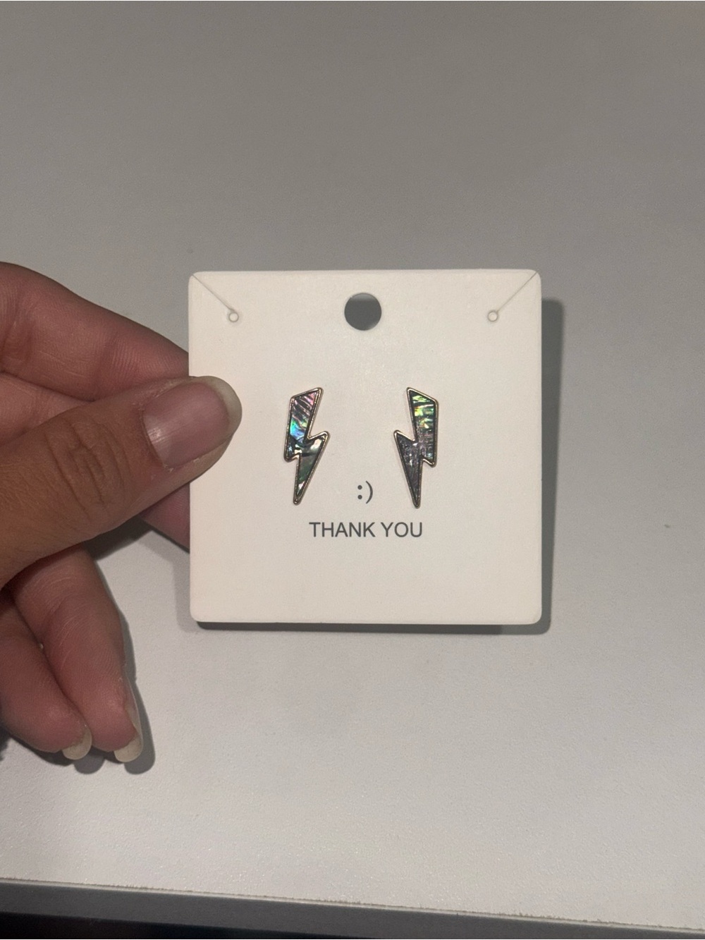 Lightning Bolt Holographic Stud Earrings - Iridescent Silver